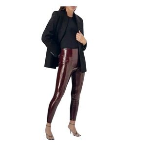 Spanx Faux Patent Leather Legging Pant Ruby Red Burgundy Size: Small